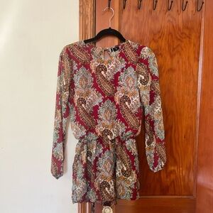 Paisley Print Long Sleeve Romper